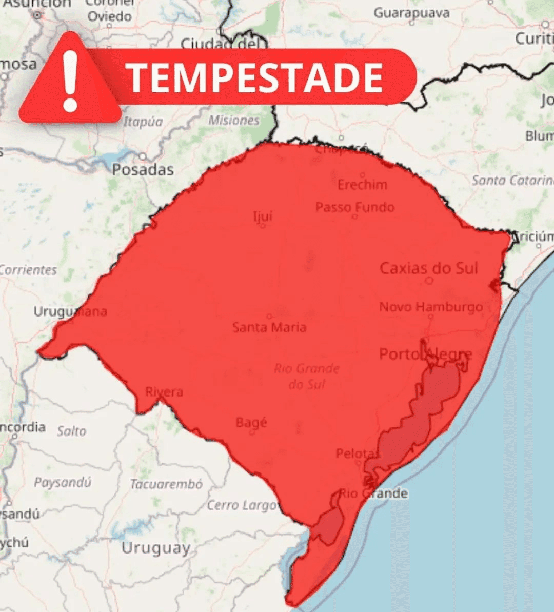 Inmet publica alerta de tempestade para todo o RS
